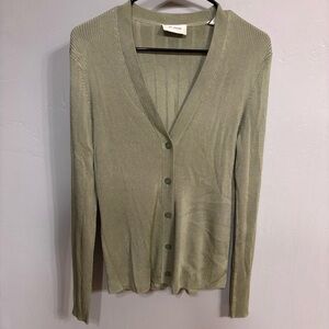 St John Women's Light Olive Green Cardigan Sweater Sz M EUC